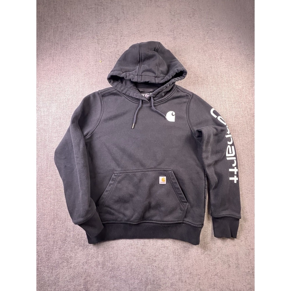 Carhartt Hoodie Youth Size S 4-6 Black Graphic Print Spellout Relaxed Fit